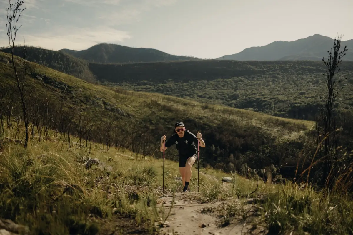 Trail runner going up the hill at Bloukrans section of the Tsitsikamma Ultra