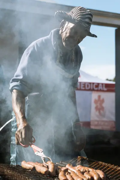 Post-race braai celebration - boerwors on the grill